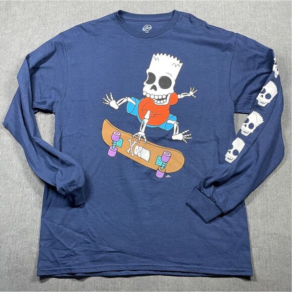 The Simpsons Bart T Shirt Men L Blue Long Sleeve Skeleton Skate Tee 90s Style - Picture 1 of 8